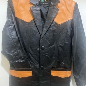 Leather Men's Blazer Western Style Black&Mango Color-Genuine Leather - Brand New